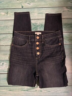 LC Lauren Conrad Dark Indigo High-Rise Button-Fly Jeans